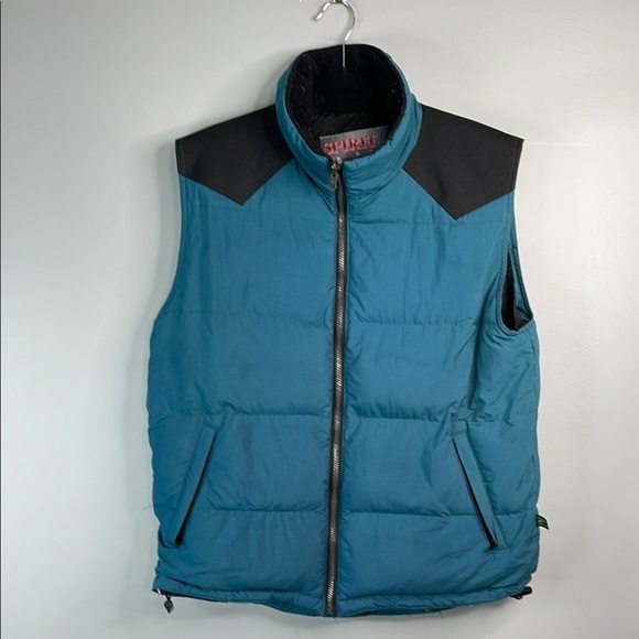 Vintage 80’s Canadian Spirit Men’s Down Puffer Vest Teal Green Black Zip Up M - Picture 14 of 14